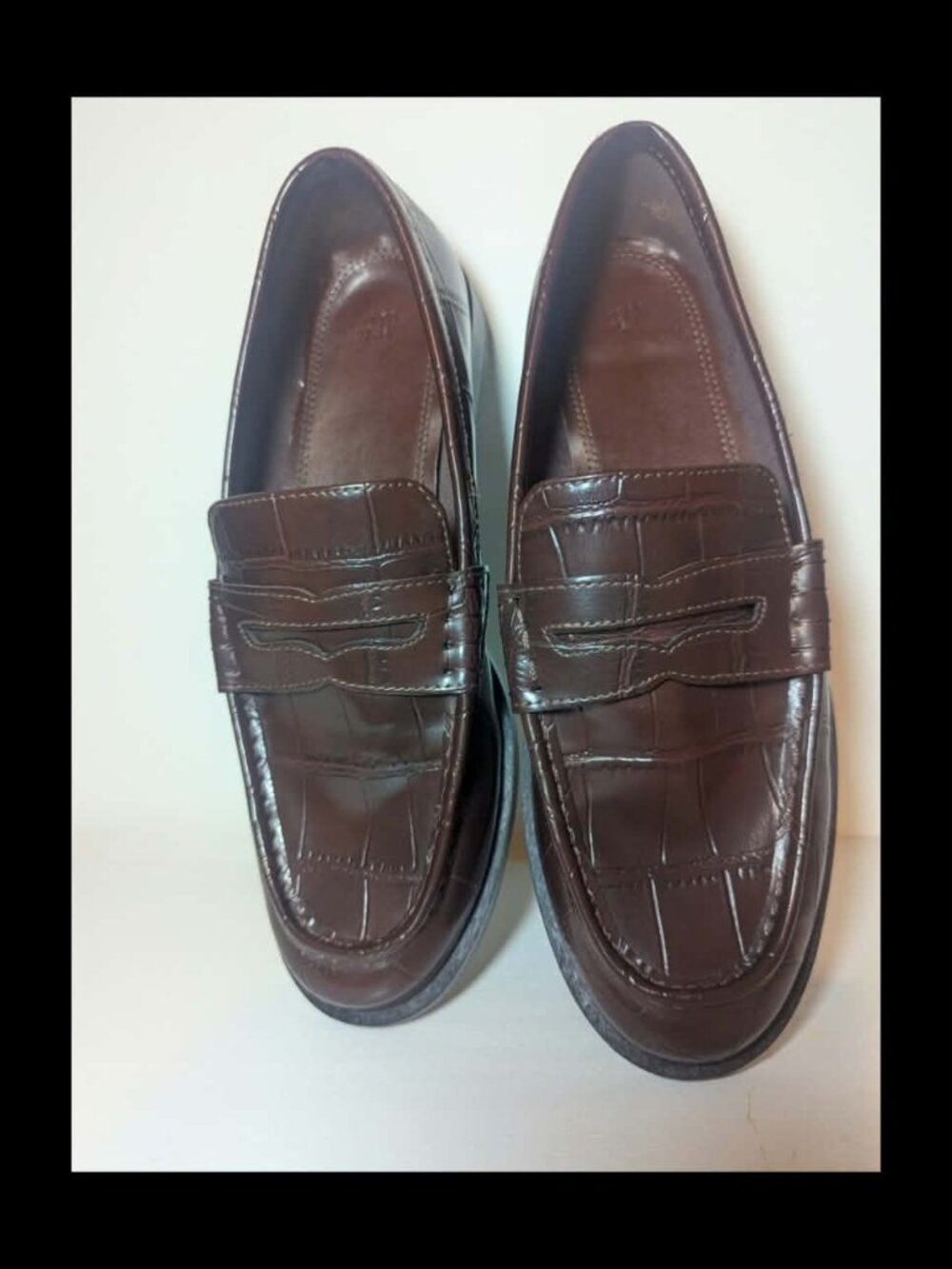 H&M Dark Brown Croc Embossed Penny Loafers Size 7 - Picture 3 of 10